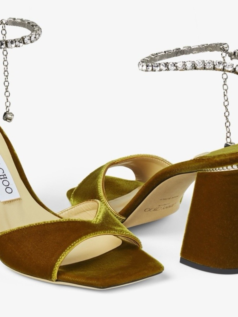 Jimmy Choo Saeda Sandal 85 Citrine Velvet Sandals With Swarovski Crystal Chain View 5